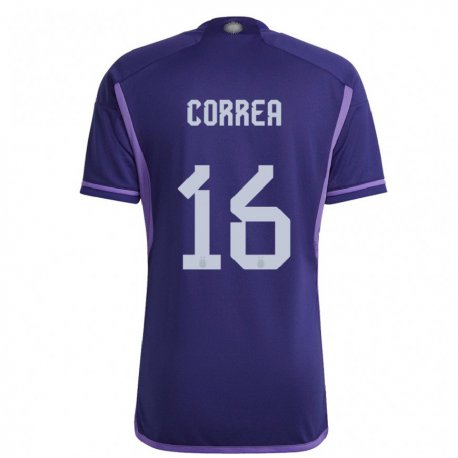 Kandiny Hombre Camiseta Argentina Angel Correa #16 Morado 2ª Equipación 22-24 La Camisa Chile