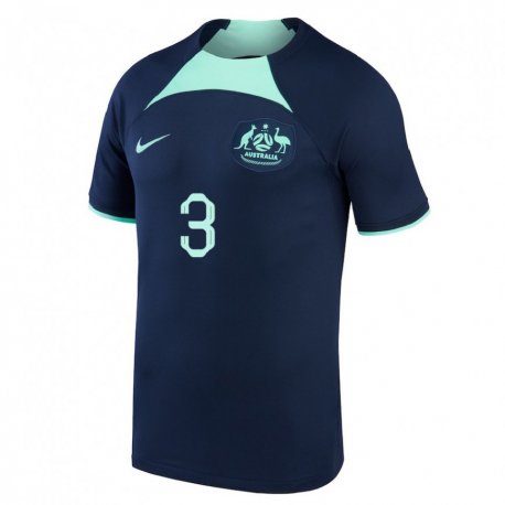Kandiny Hombre Camiseta Australia Nathaniel Atkinson #3 Azul Oscuro 2ª Equipación 22-24 La Camisa Chile