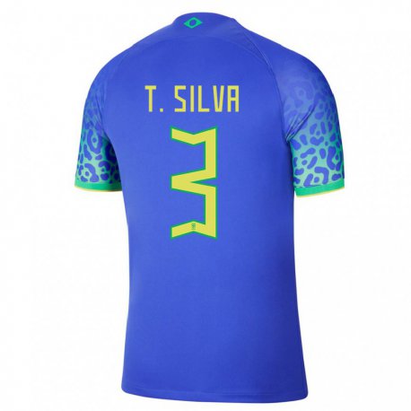 Kandiny Hombre Camiseta Brasil Thiago Silva #3 Azul 2ª Equipación 22-24 La Camisa Chile