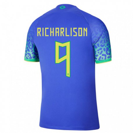 Kandiny Hombre Camiseta Brasil Richarlison #9 Azul 2ª Equipación 22-24 La Camisa Chile