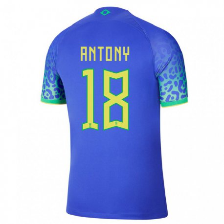 Kandiny Hombre Camiseta Brasil Antony #18 Azul 2ª Equipación 22-24 La Camisa Chile