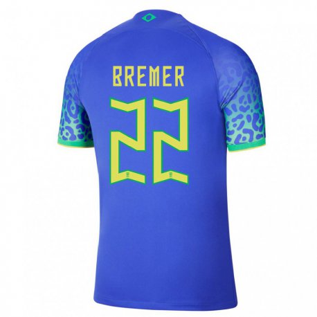 Kandiny Hombre Camiseta Brasil Bremer #22 Azul 2ª Equipación 22-24 La Camisa Chile