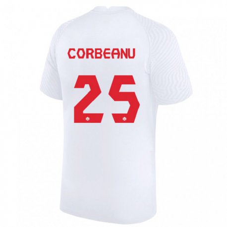 Kandiny Hombre Camiseta Canadá Theo Corbeanu #25 Blanco 2ª Equipación 22-24 La Camisa Chile