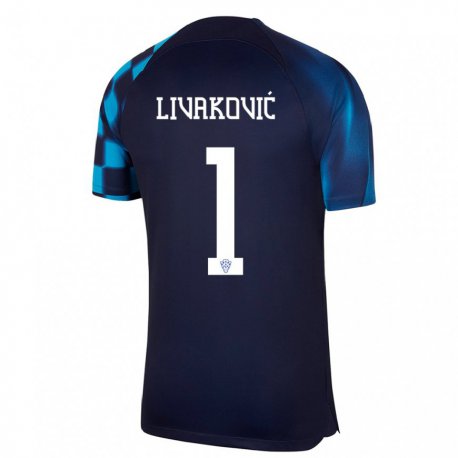 Kandiny Hombre Camiseta Croacia Dominik Livakovic #1 Azul Oscuro 2ª Equipación 22-24 La Camisa Chile