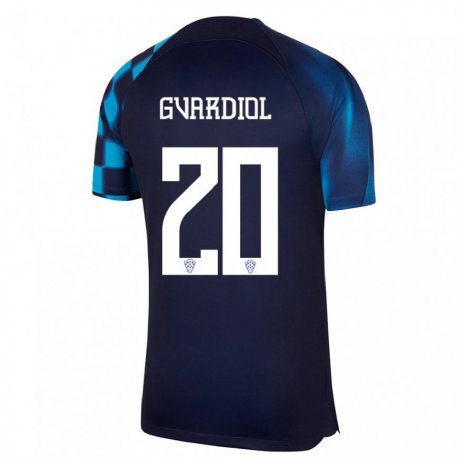 Kandiny Hombre Camiseta Croacia Josko Gvardiol #20 Azul Oscuro 2ª Equipación 22-24 La Camisa Chile