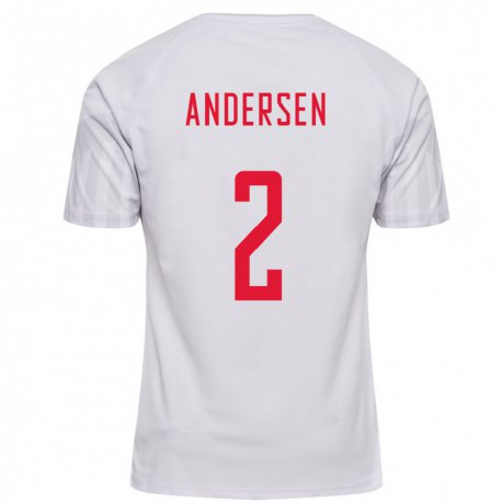 Kandiny Hombre Camiseta Dinamarca Joachim Andersen #2 Blanco 2ª Equipación 22-24 La Camisa Chile