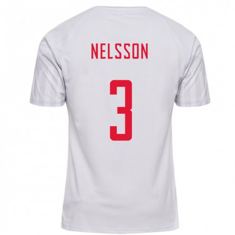 Kandiny Hombre Camiseta Dinamarca Victor Nelsson #3 Blanco 2ª Equipación 22-24 La Camisa Chile
