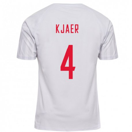 Kandiny Hombre Camiseta Dinamarca Simon Kjaer #4 Blanco 2ª Equipación 22-24 La Camisa Chile