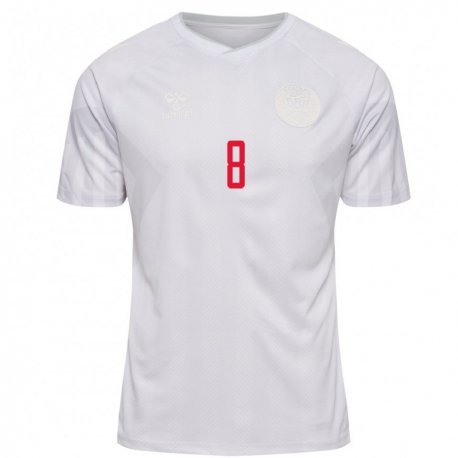 Kandiny Hombre Camiseta Dinamarca Thomas Delaney #8 Blanco 2ª Equipación 22-24 La Camisa Chile