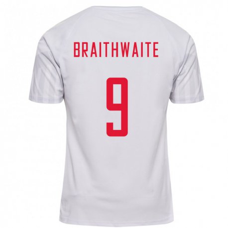 Kandiny Hombre Camiseta Dinamarca Martin Braithwaite #9 Blanco 2ª Equipación 22-24 La Camisa Chile