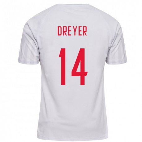 Kandiny Hombre Camiseta Dinamarca Anders Dreyer #14 Blanco 2ª Equipación 22-24 La Camisa Chile