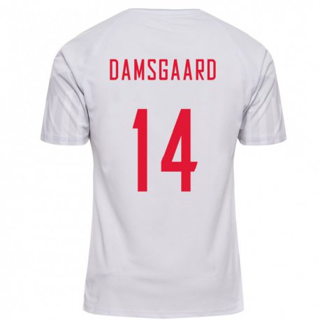 Kandiny Hombre Camiseta Dinamarca Mikkel Damsgaard #14 Blanco 2ª Equipación 22-24 La Camisa Chile