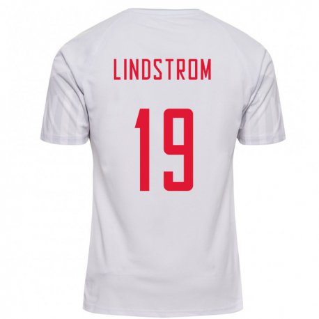 Kandiny Hombre Camiseta Dinamarca Jesper Lindstrom #19 Blanco 2ª Equipación 22-24 La Camisa Chile