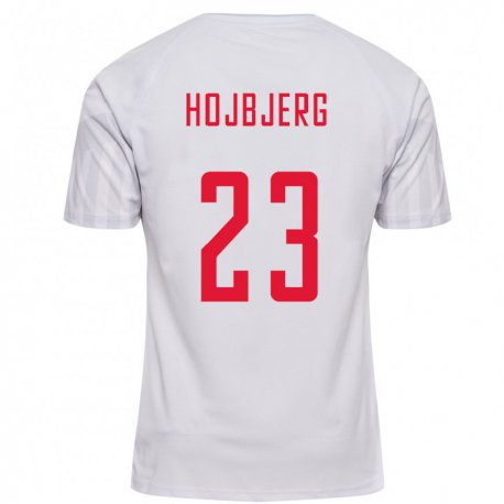 Kandiny Hombre Camiseta Dinamarca Pierre Emile Hojbjerg #23 Blanco 2ª Equipación 22-24 La Camisa Chile