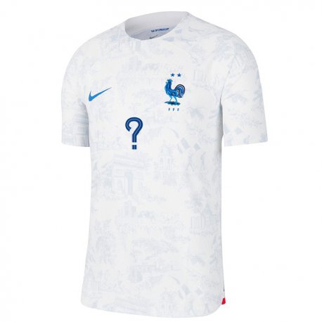 Kandiny Hombre Camiseta Francia Su Nombre #0 Blanco Azul 2ª Equipación 22-24 La Camisa Chile