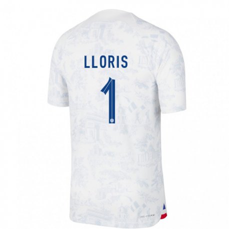 Kandiny Hombre Camiseta Francia Hugo Lloris #1 Blanco Azul 2ª Equipación 22-24 La Camisa Chile