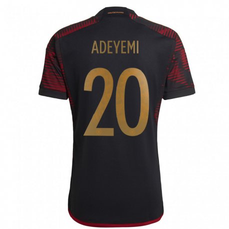Kandiny Hombre Camiseta Alemania Karim Adeyemi #20 Granate Negro 2ª Equipación 22-24 La Camisa Chile
