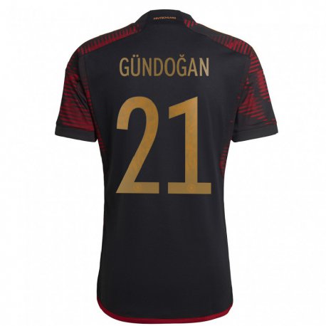 Kandiny Hombre Camiseta Alemania Ilkay Gundogan #21 Granate Negro 2ª Equipación 22-24 La Camisa Chile