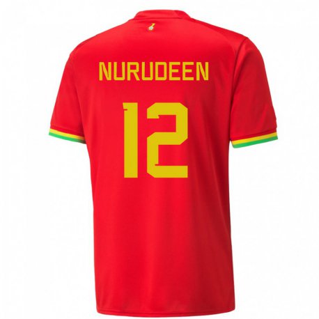 Kandiny Hombre Camiseta Ghana Abdul Nurudeen #12 Rojo 2ª Equipación 22-24 La Camisa Chile