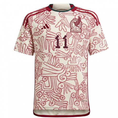 Kandiny Hombre Camiseta México Diego Lainez #11 Maravilla Blanco Rojo 2ª Equipación 22-24 La Camisa Chile