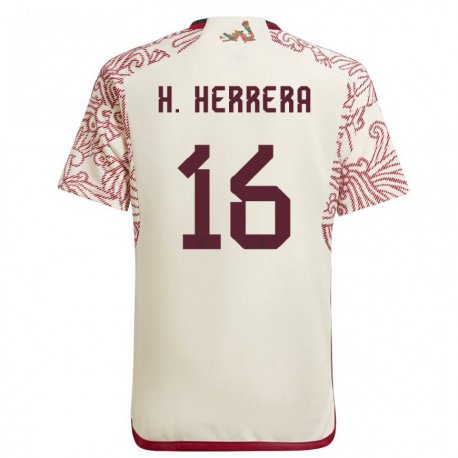Kandiny Hombre Camiseta México Hector Herrera #16 Maravilla Blanco Rojo 2ª Equipación 22-24 La Camisa Chile