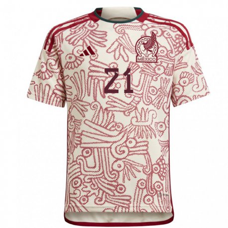 Kandiny Hombre Camiseta México Roberto Alvarado #21 Maravilla Blanco Rojo 2ª Equipación 22-24 La Camisa Chile