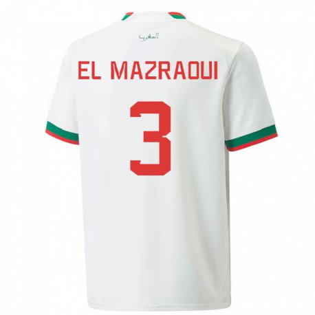 Kandiny Hombre Camiseta Marruecos Noussair El Mazraoui #3 Blanco 2ª Equipación 22-24 La Camisa Chile