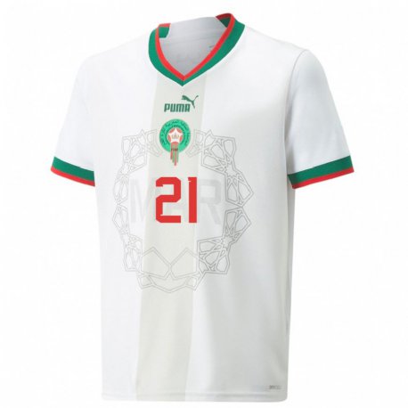 Kandiny Hombre Camiseta Marruecos Walid Chedira #21 Blanco 2ª Equipación 22-24 La Camisa Chile