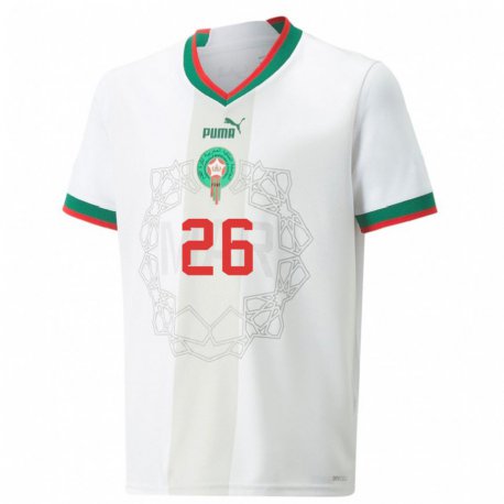 Kandiny Hombre Camiseta Marruecos Badr Banoun #26 Blanco 2ª Equipación 22-24 La Camisa Chile