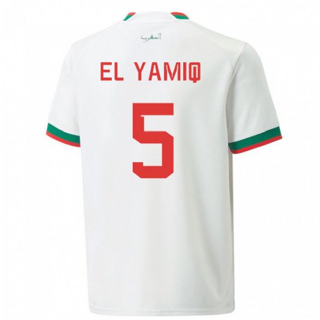 Kandiny Hombre Camiseta Marruecos Jawad El Yamiq #5 Blanco 2ª Equipación 22-24 La Camisa Chile