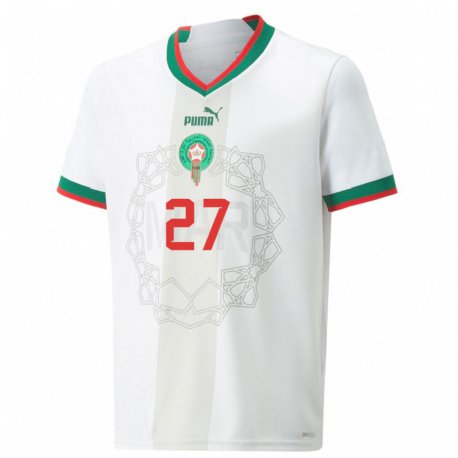 Kandiny Hombre Camiseta Marruecos Soufiane Rahimi #27 Blanco 2ª Equipación 22-24 La Camisa Chile