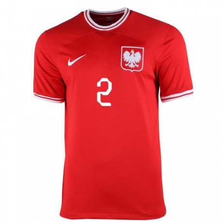 Kandiny Hombre Camiseta Polonia Robert Gumny #2 Rojo 2ª Equipación 22-24 La Camisa Chile