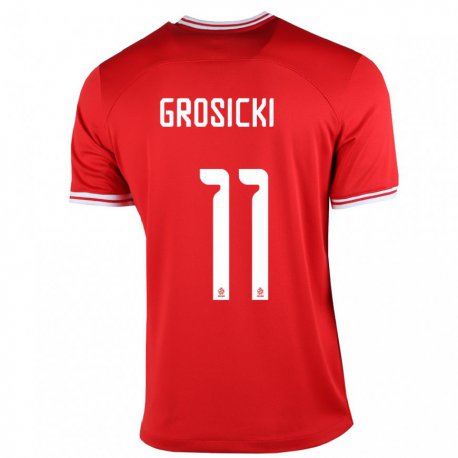Kandiny Hombre Camiseta Polonia Kamil Grosicki #11 Rojo 2ª Equipación 22-24 La Camisa Chile