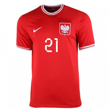 Kandiny Hombre Camiseta Polonia Nicola Zalewski #21 Rojo 2ª Equipación 22-24 La Camisa Chile