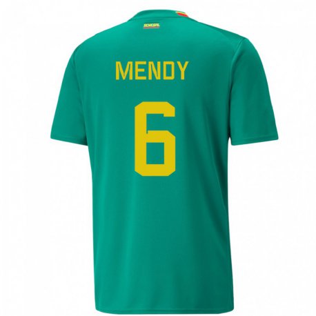 Kandiny Hombre Camiseta Senegal Nampalys Mendy #6 Verde 2ª Equipación 22-24 La Camisa Chile