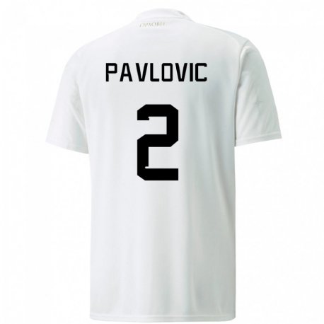 Kandiny Hombre Camiseta Serbia Strahinja Pavlovic #2 Blanco 2ª Equipación 22-24 La Camisa Chile