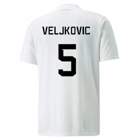 Kandiny Hombre Camiseta Serbia Milos Veljkovic #5 Blanco 2ª Equipación 22-24 La Camisa Chile