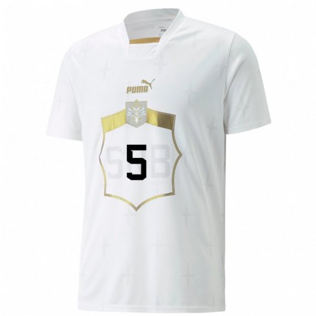 Kandiny Hombre Camiseta Serbia Milos Veljkovic #5 Blanco 2ª Equipación 22-24 La Camisa Chile