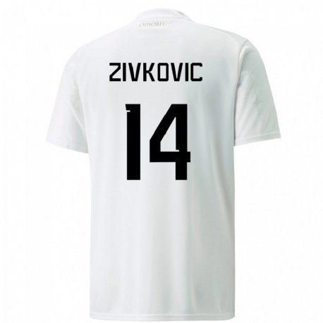 Kandiny Hombre Camiseta Serbia Andrija Zivkovic #14 Blanco 2ª Equipación 22-24 La Camisa Chile