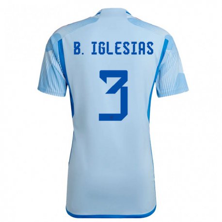 Kandiny Hombre Camiseta España Borja Iglesias #3 Cielo Azul 2ª Equipación 22-24 La Camisa Chile