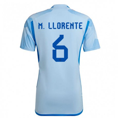 Kandiny Hombre Camiseta España Marcos Llorente #6 Cielo Azul 2ª Equipación 22-24 La Camisa Chile
