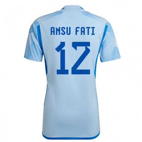 Kandiny Hombre Camiseta España Ansu Fati #12 Cielo Azul 2ª Equipación 22-24 La Camisa Chile