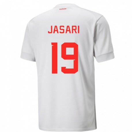 Kandiny Hombre Camiseta Suiza Ardon Jasari #19 Blanco 2ª Equipación 22-24 La Camisa Chile