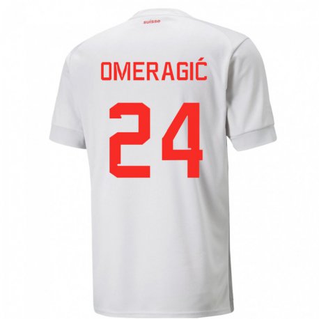 Kandiny Hombre Camiseta Suiza Becir Omeragic #24 Blanco 2ª Equipación 22-24 La Camisa Chile