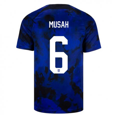 Kandiny Hombre Camiseta Estados Unidos Yunus Musah #6 Azul Real 2ª Equipación 22-24 La Camisa Chile