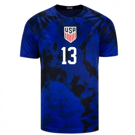 Kandiny Hombre Camiseta Estados Unidos Jordan Morris #13 Azul Real 2ª Equipación 22-24 La Camisa Chile