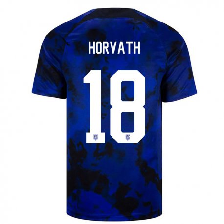 Kandiny Hombre Camiseta Estados Unidos Ethan Horvath #18 Azul Real 2ª Equipación 22-24 La Camisa Chile