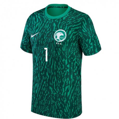 Kandiny Hombre Camiseta Arabia Saudita Mohammed Al Rubaie #1 Verde Oscuro 2ª Equipación 22-24 La Camisa Chile