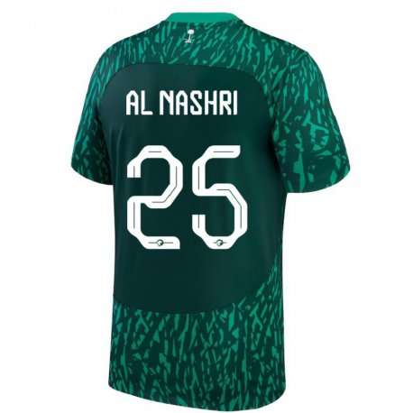 Kandiny Hombre Camiseta Arabia Saudita Awad Al Nashri #25 Verde Oscuro 2ª Equipación 22-24 La Camisa Chile