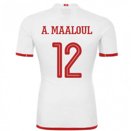 Kandiny Hombre Camiseta Túnez Ali Maaloul #12 Blanco 2ª Equipación 22-24 La Camisa Chile